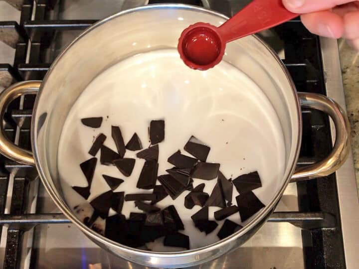 Heating the pudding ingredients.