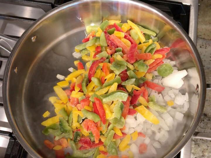 Sauteing onions and peppers.