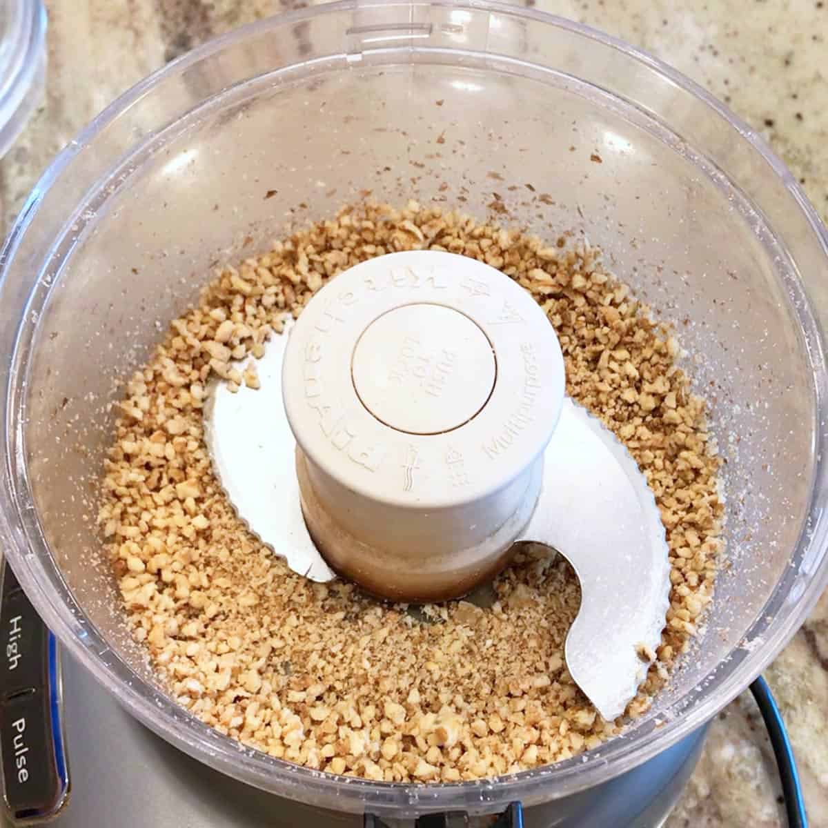 The walnuts were processed in the food processor.