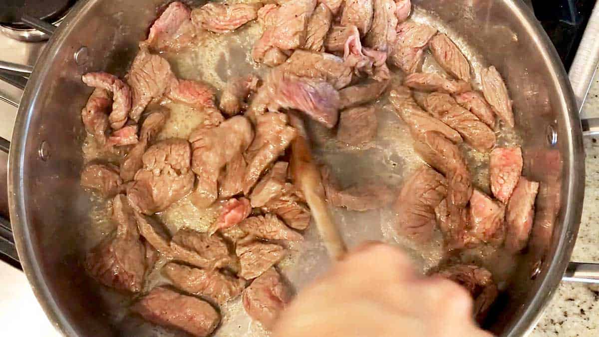 Cooking the beef.