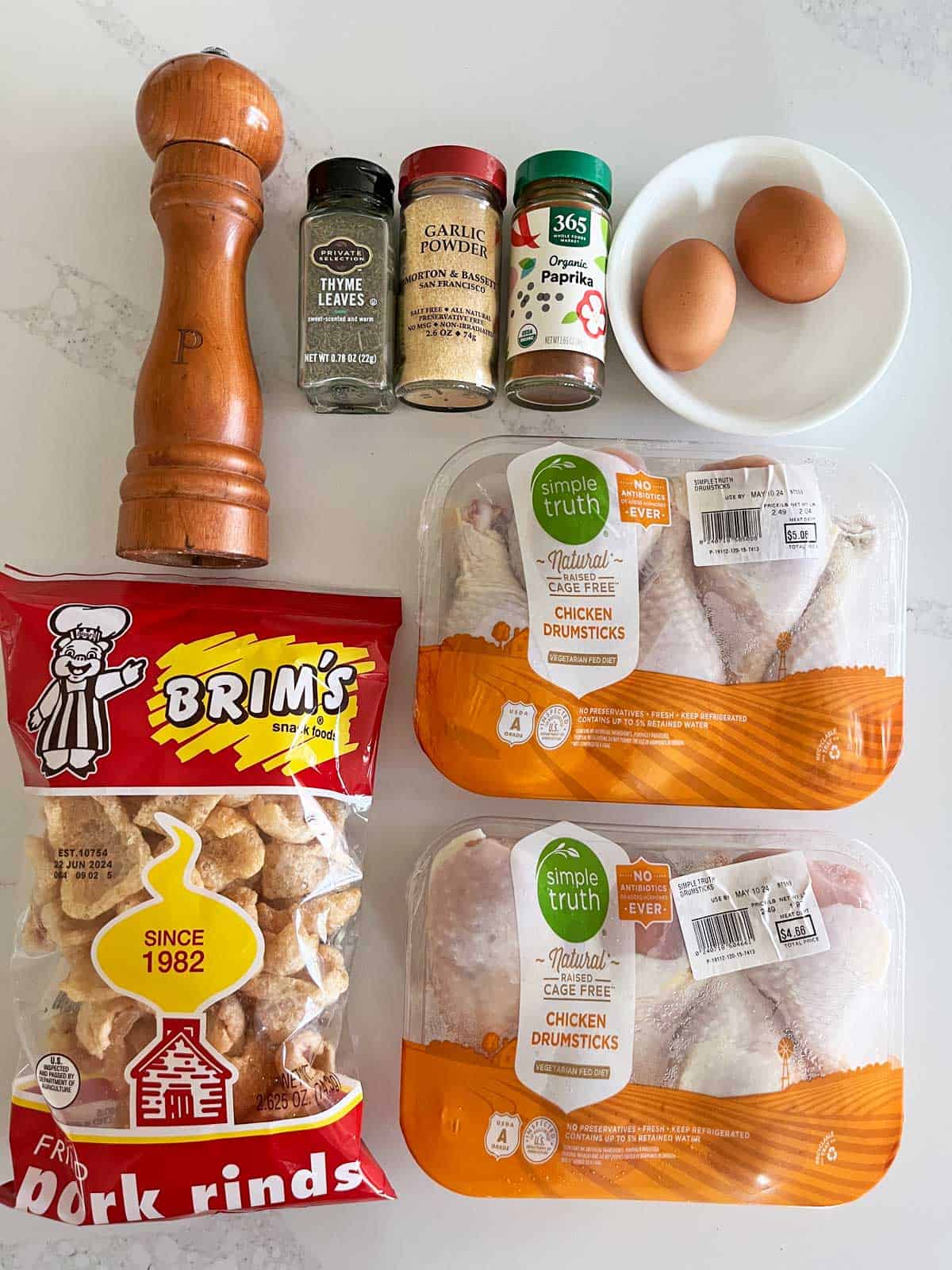 The ingredients needed to make keto fried chicken.