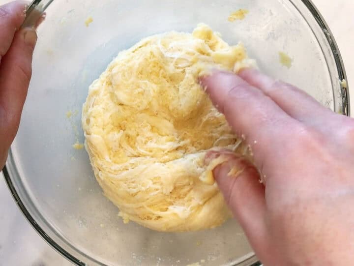 Kneading the dough.