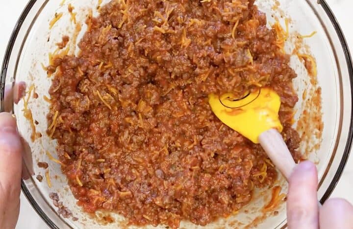 The pie mixture is ready in a bowl.