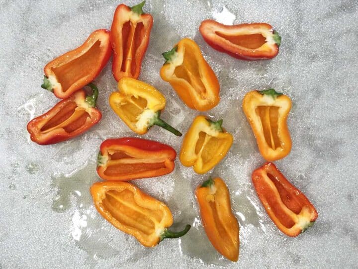 The mini peppers were coated in olive oil.