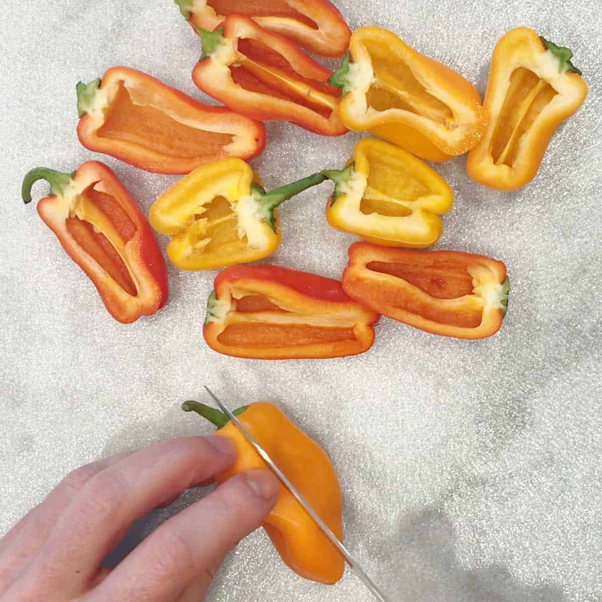 Prepping the peppers.