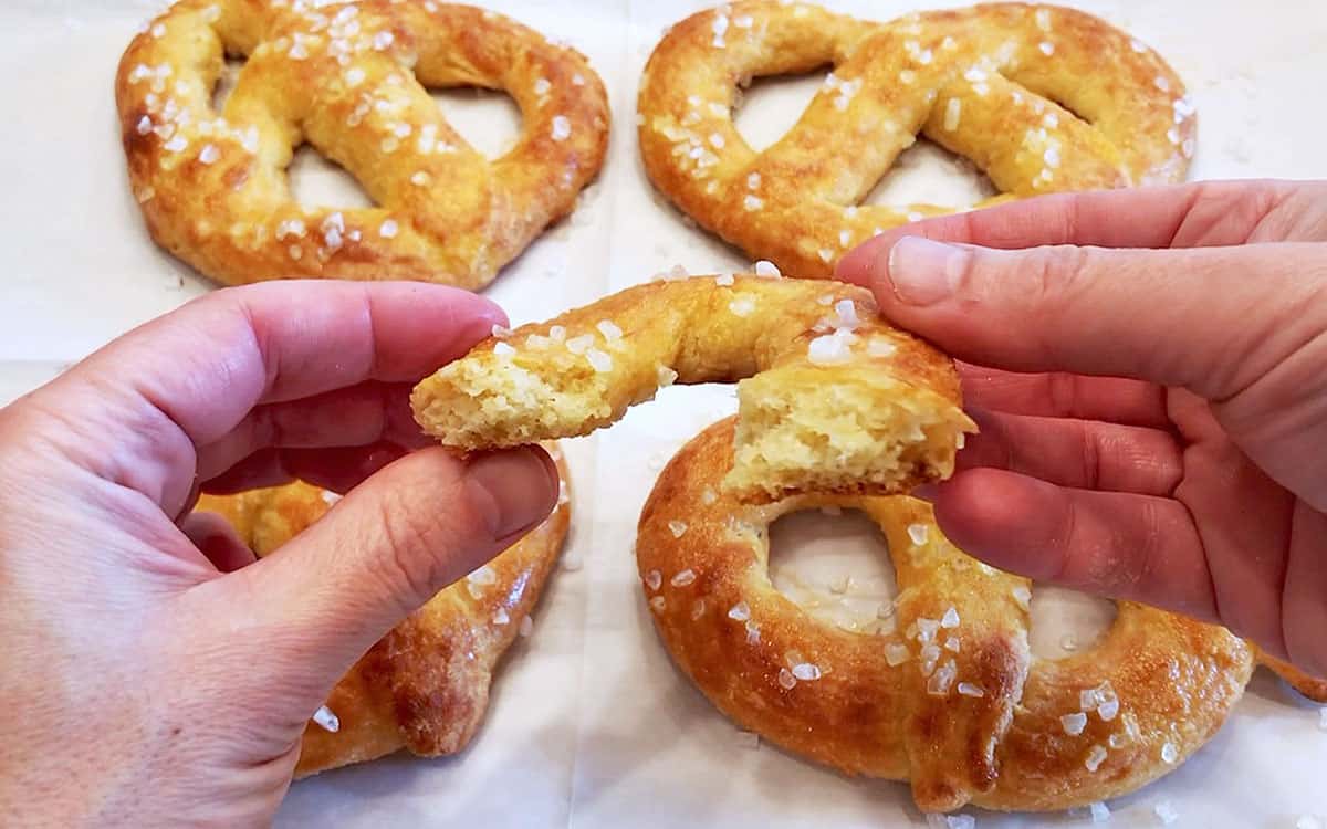 Showing off the pretzels' texture.