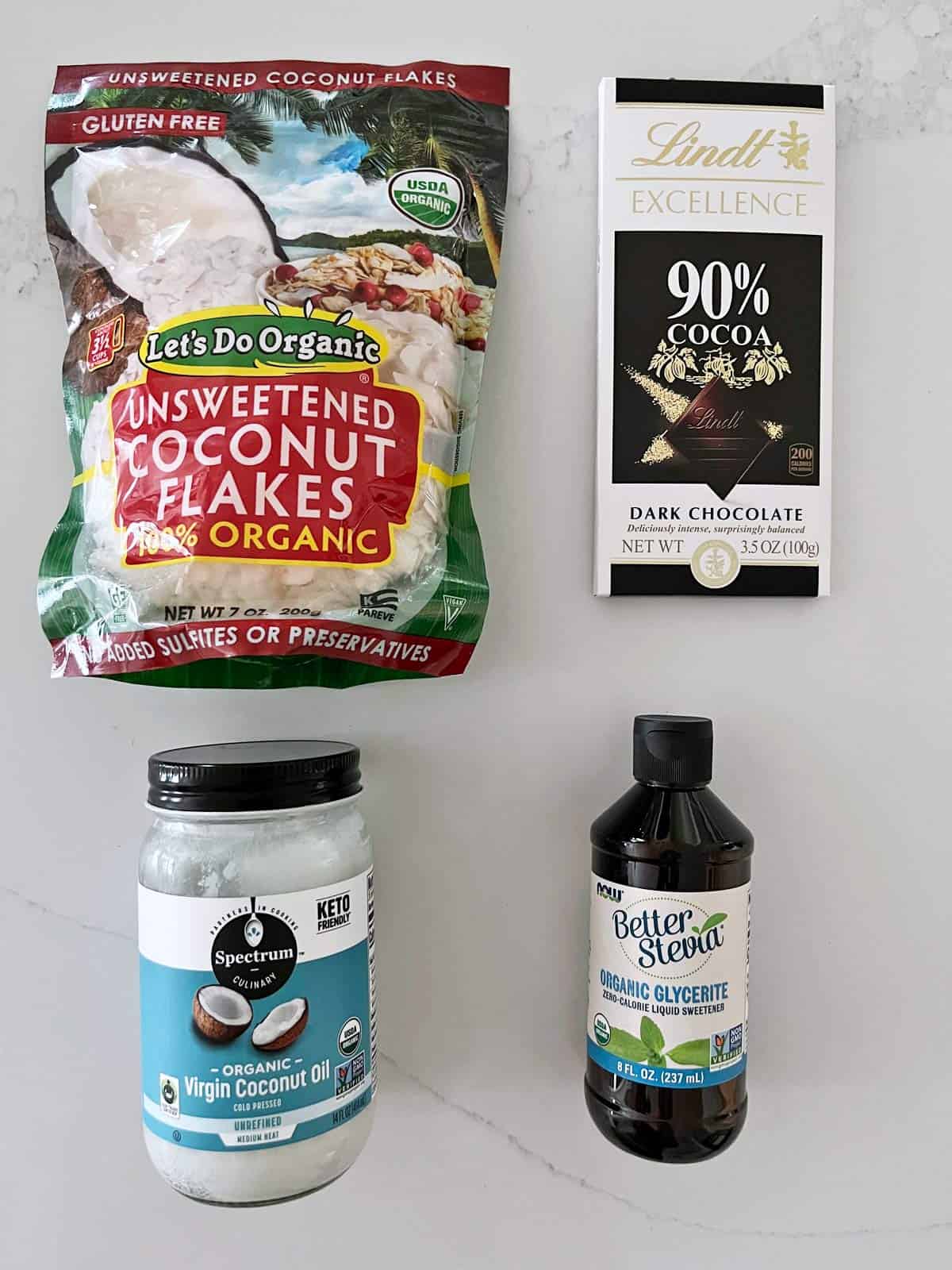 The ingredients needed to make coconut clusters.