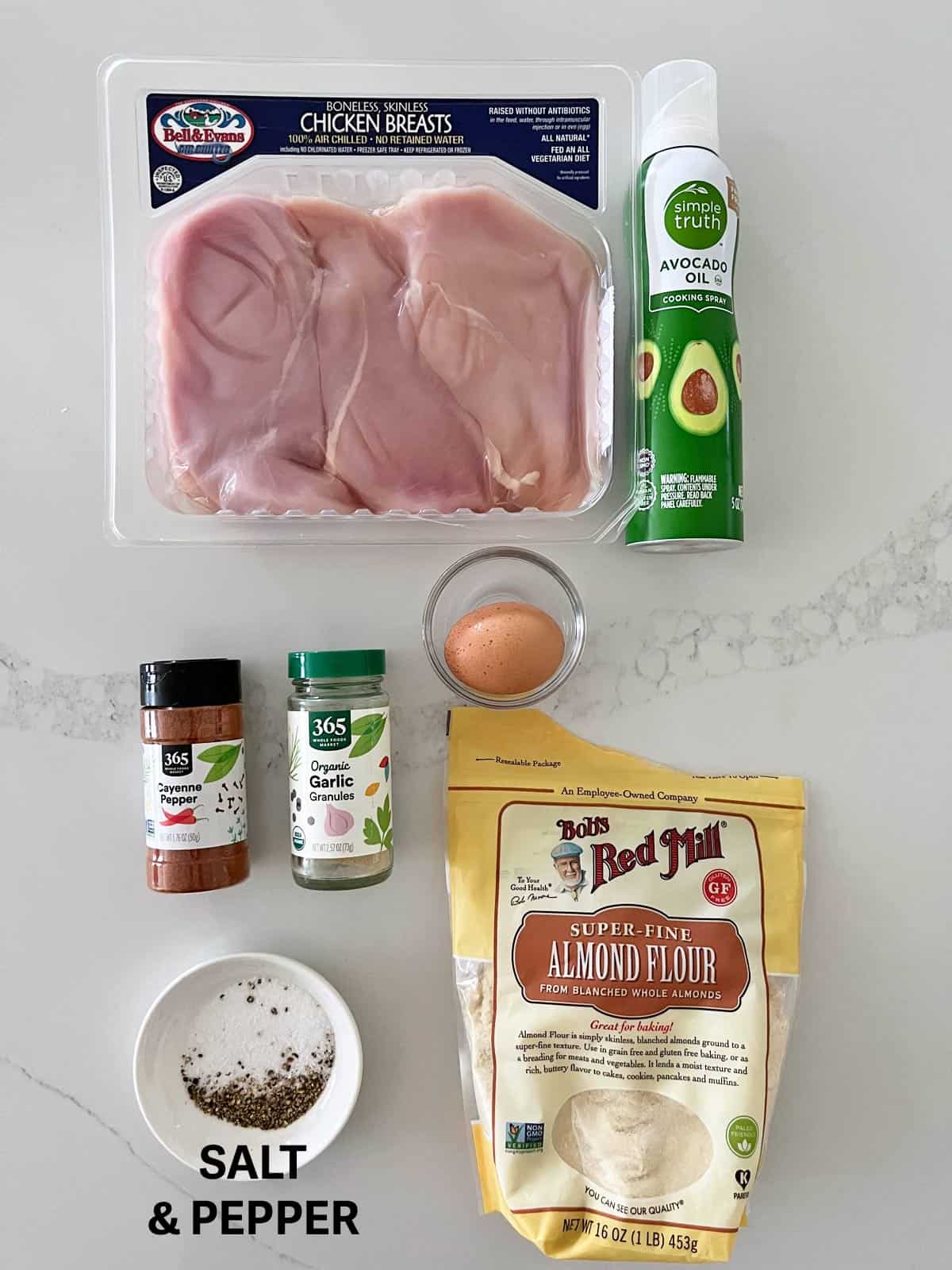 The ingredients needed to make keto chicken nuggets.