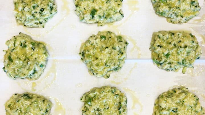 Mounds of the mixture are on the baking sheet, ready for the oven.