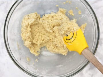 Biscuit batter in a bowl.