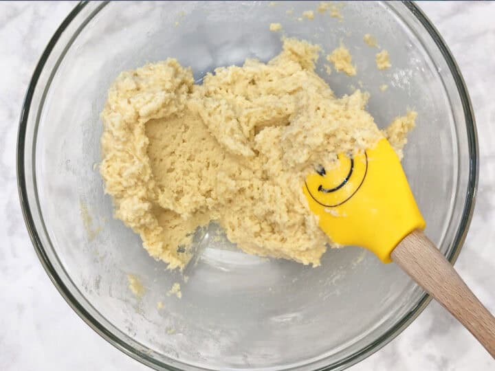Biscuit batter in a bowl.
