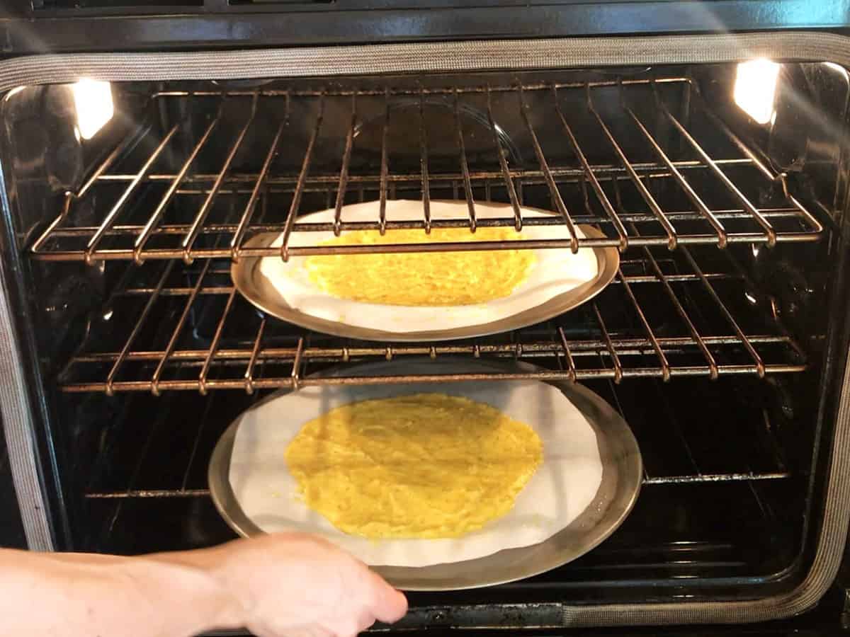 The crusts are in the oven.