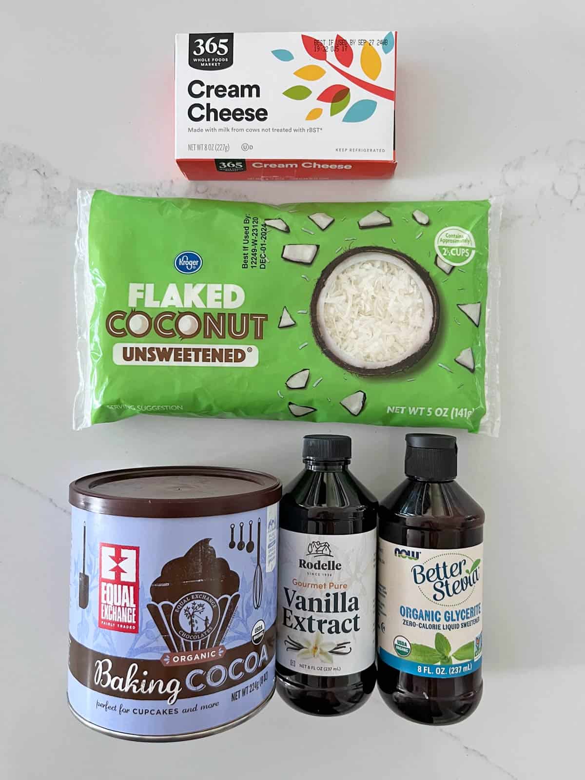 The ingredients needed to make keto cheesecake bites.