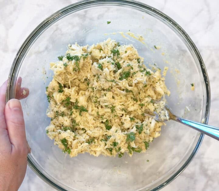 The crab cake mixture is ready.