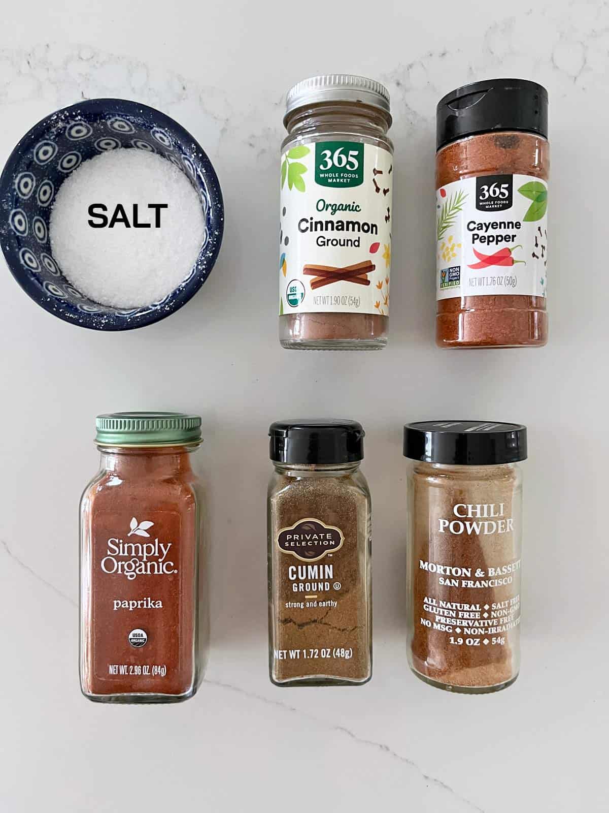 The ingredients needed to make a seasoning mix for pumpkin chili.