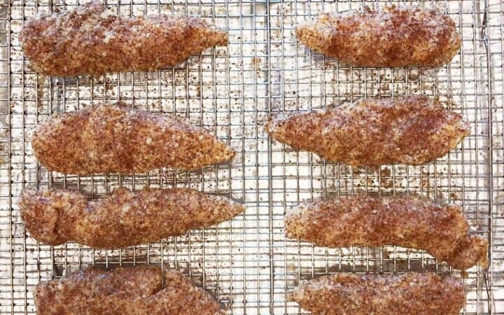 The chicken tenders are ready for the oven.