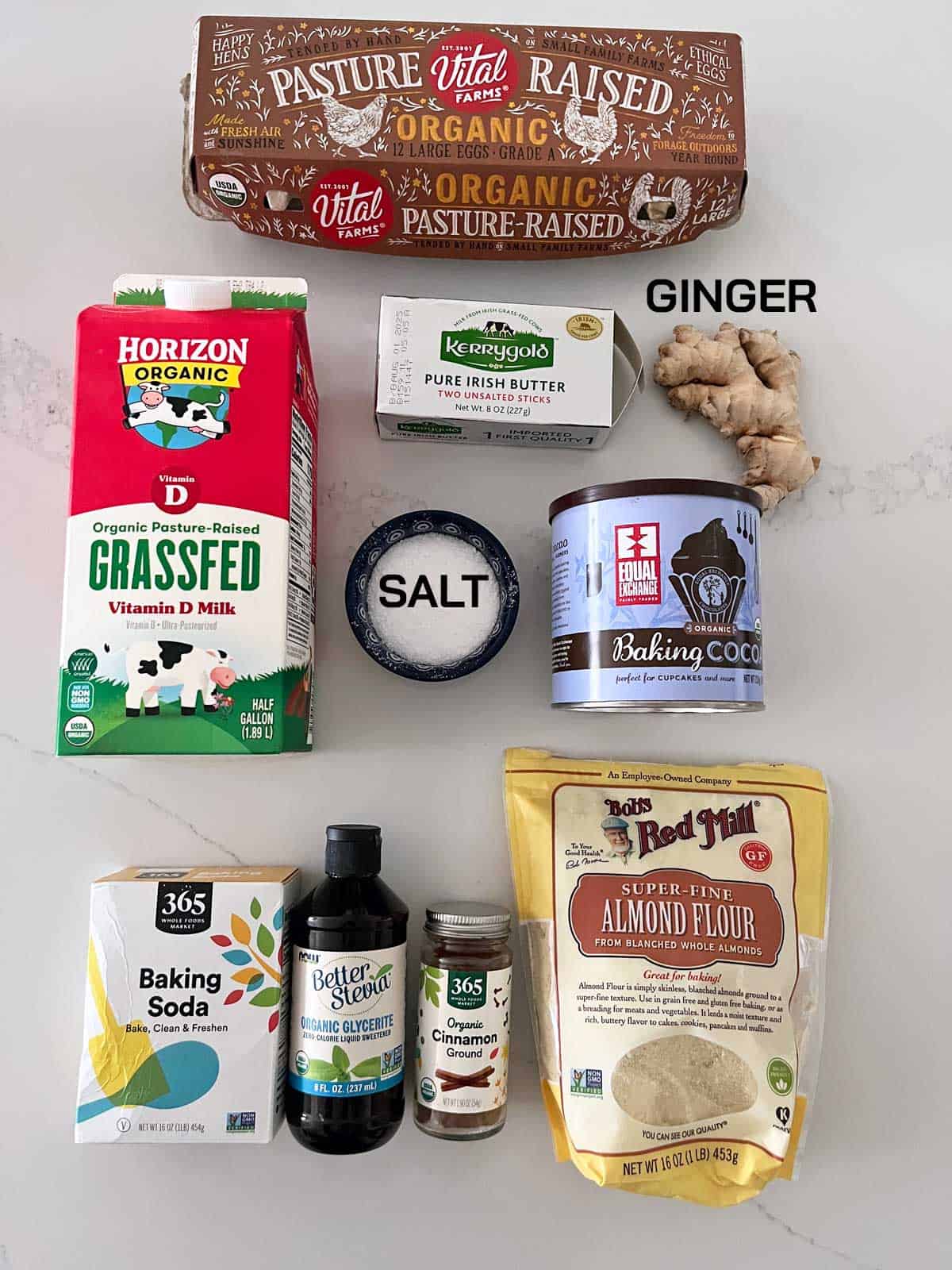 The ingredients needed for keto gingerbread.