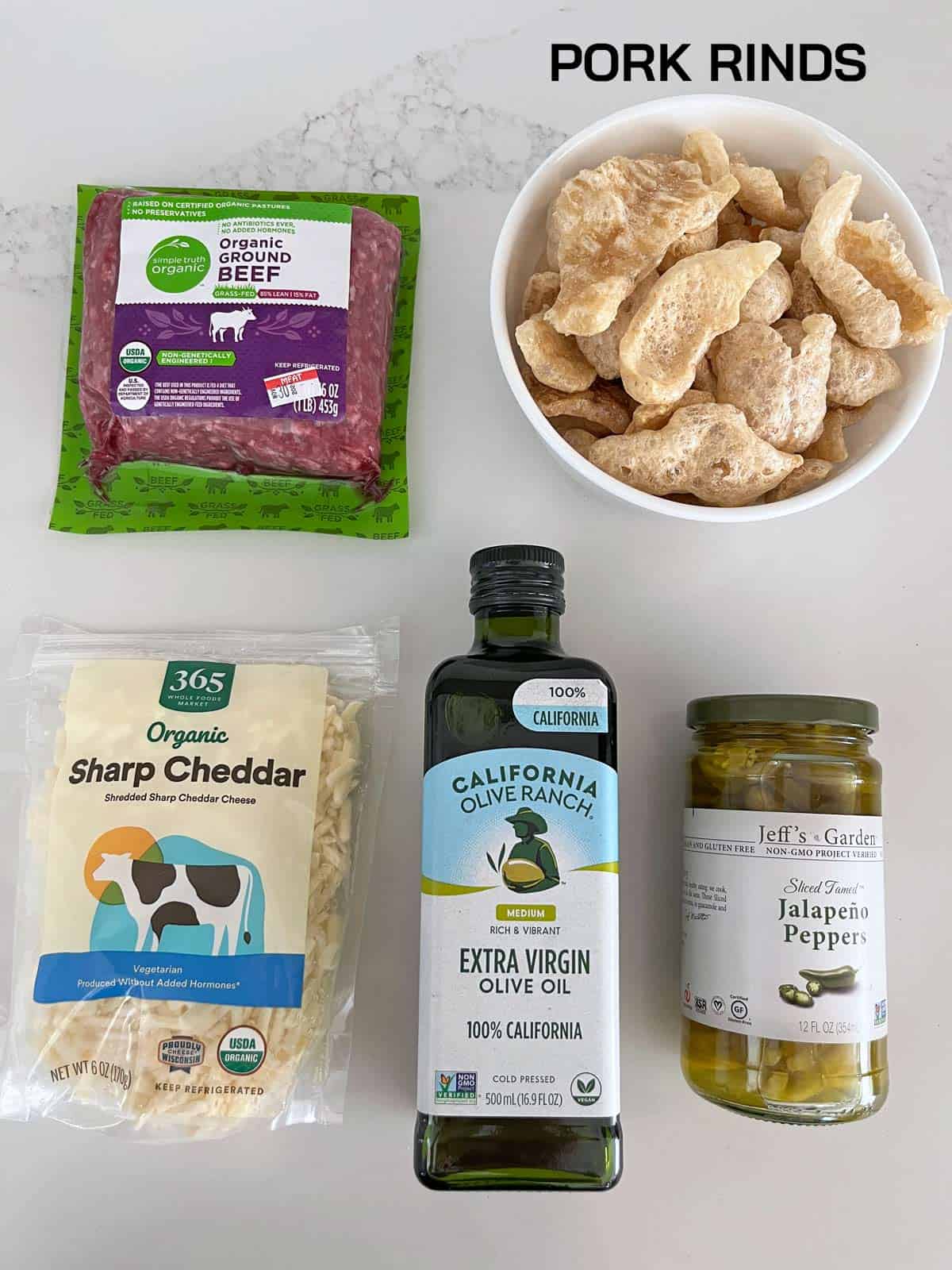 The ingredients needed to make keto nachos.