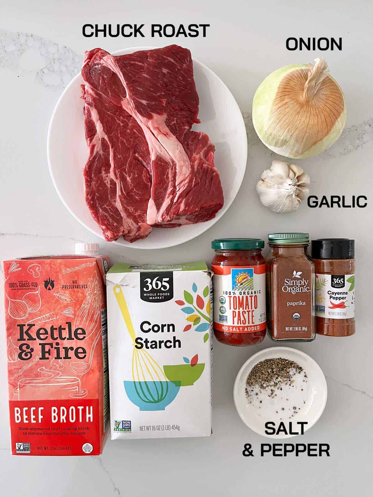 The ingredients needed to cook goulash in the slow cooker.