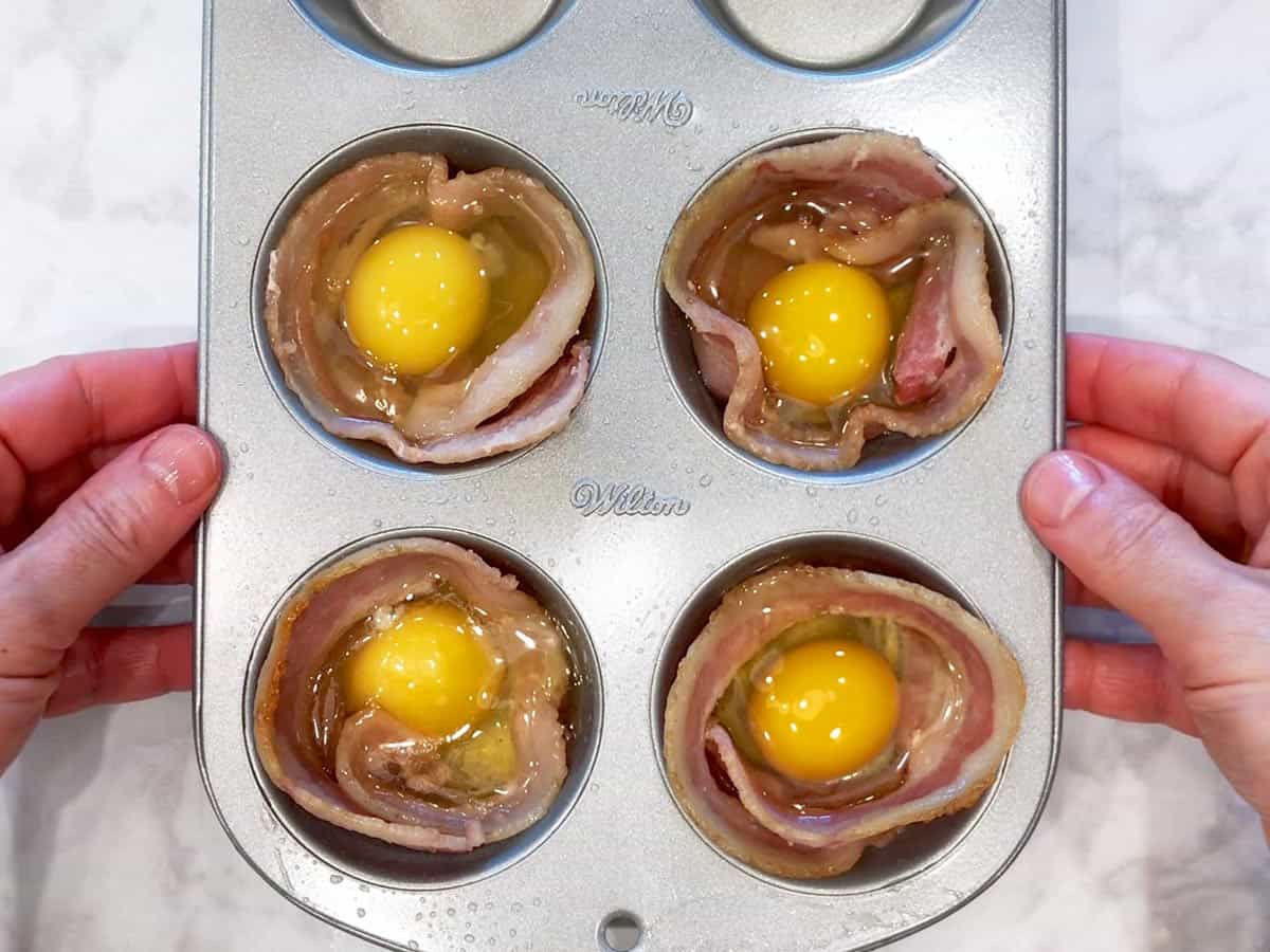 The eggs were added to the pan.