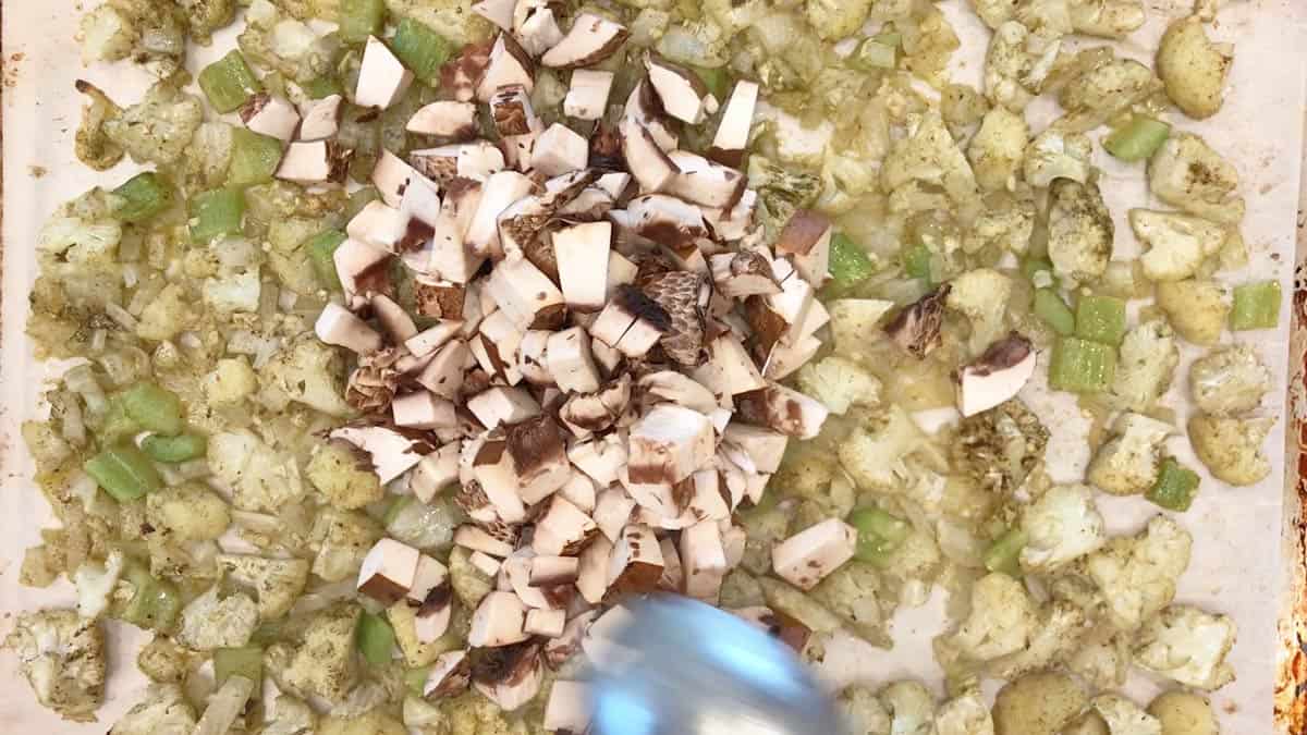 Adding the mushrooms.