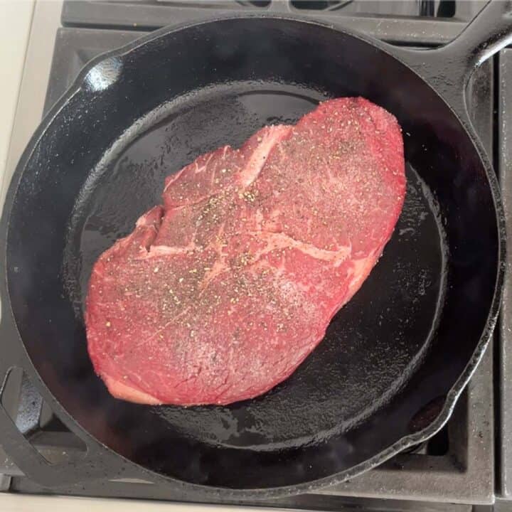 The steak was added to the skillet.