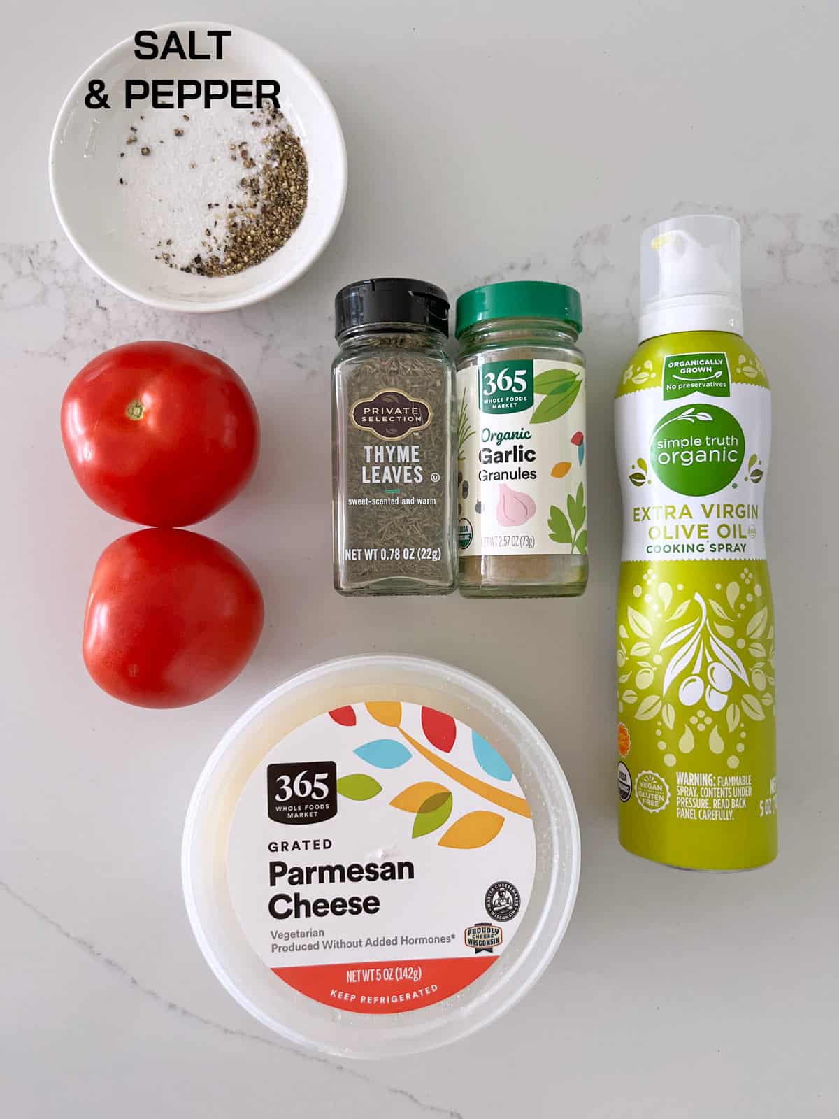 The ingredients needed to broil tomatoes.