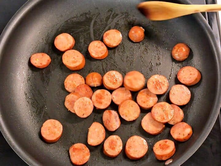 Cooking the sausage.