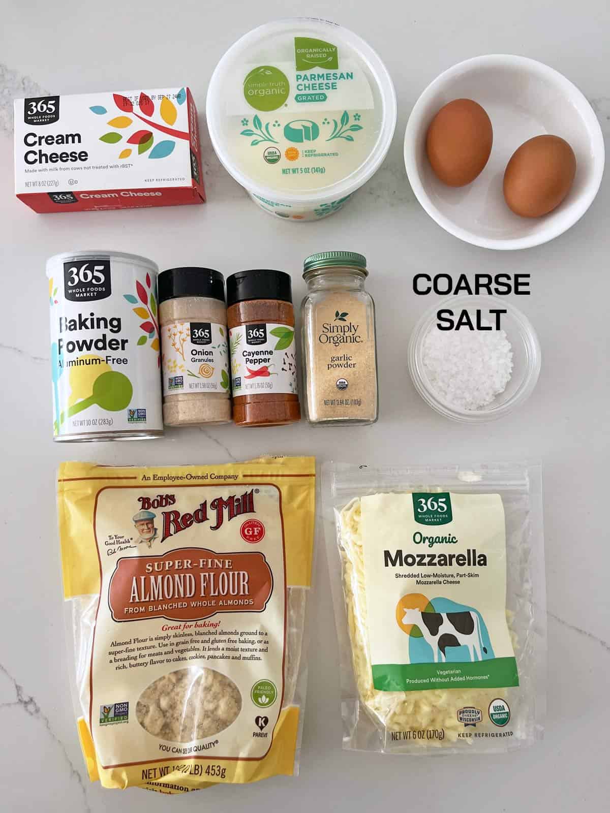 The ingredients needed for keto pretzels.