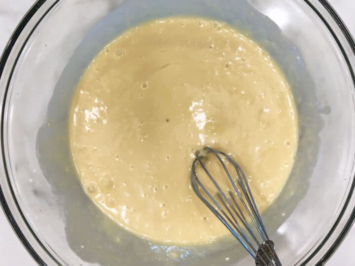 Mixing the liquid ingredients.