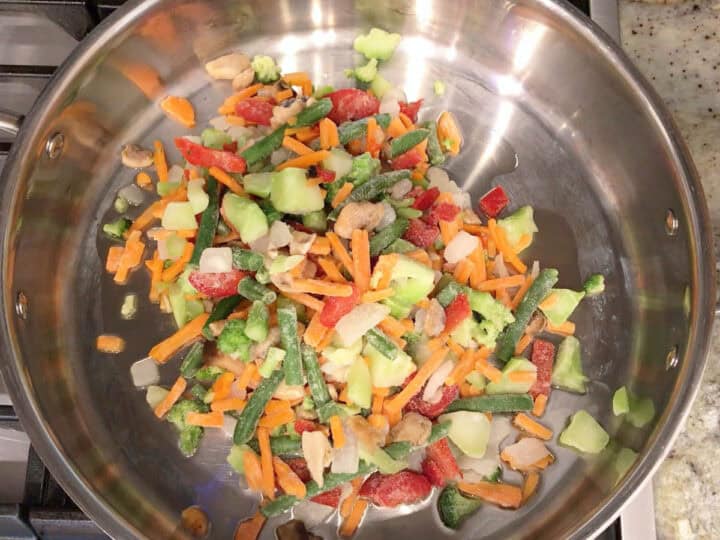 The veggies were added to the skillet.