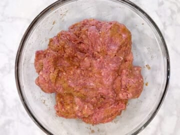 The ground beef mixture is ready in the bowl.