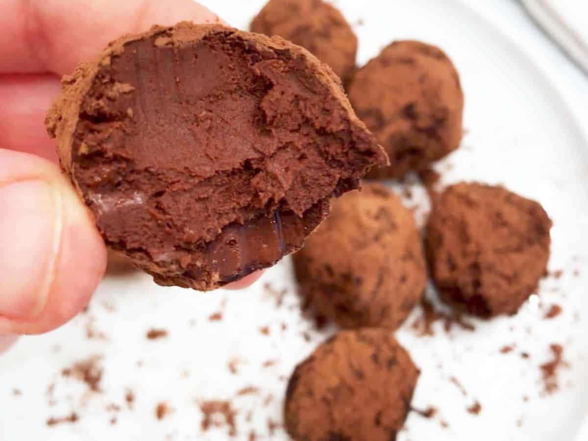 Showing the creamy inside of a truffle.
