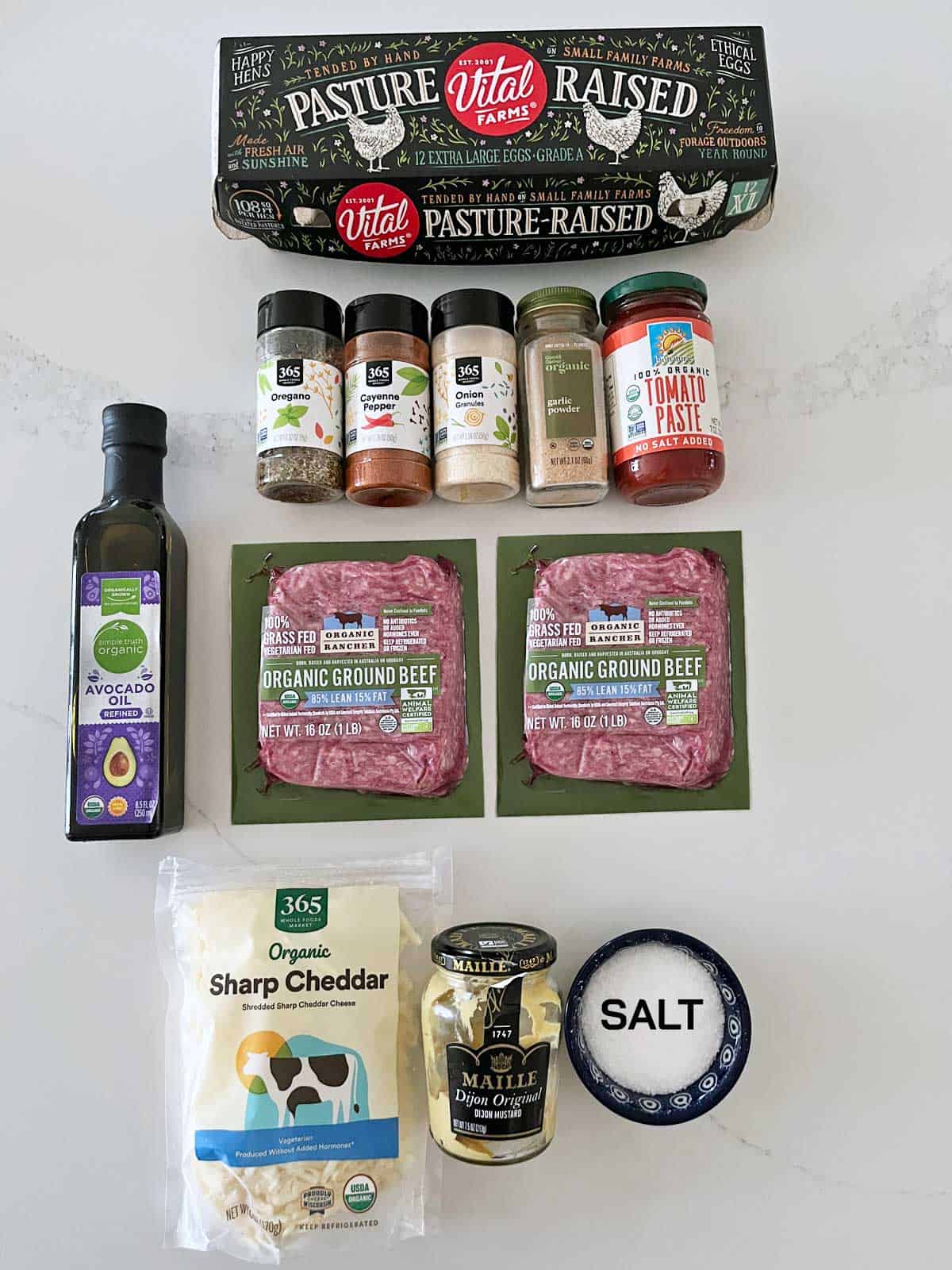 The ingredients needed to make a keto meat pie.
