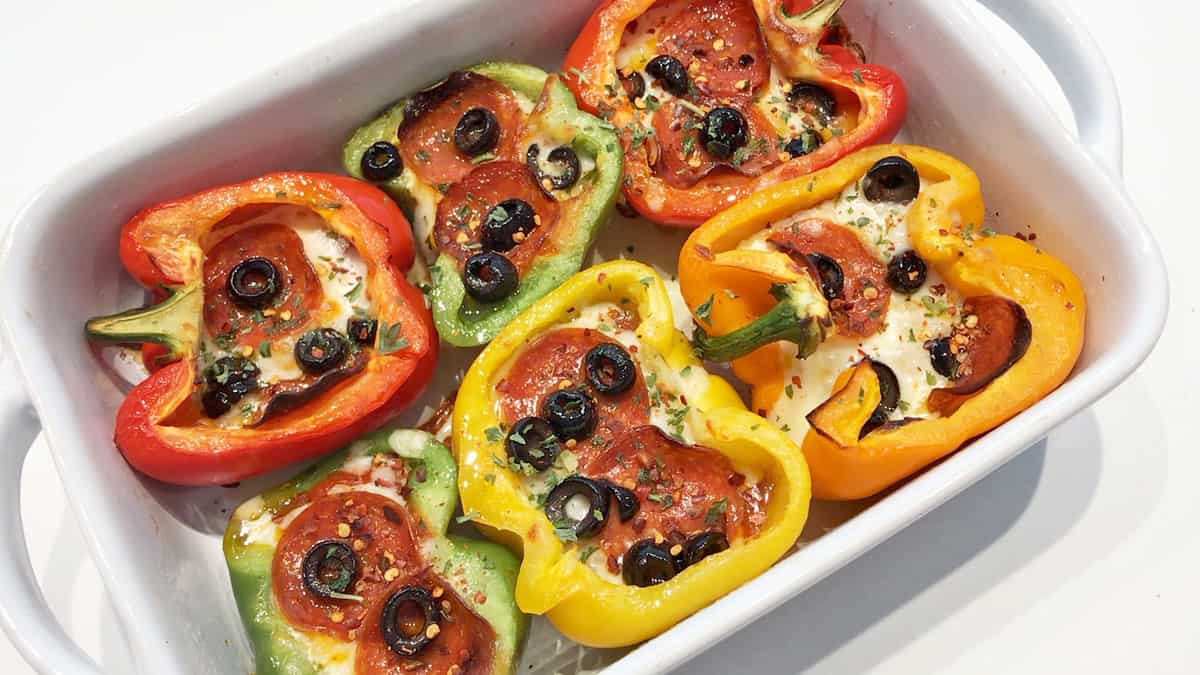 The peppers are ready in the pan.