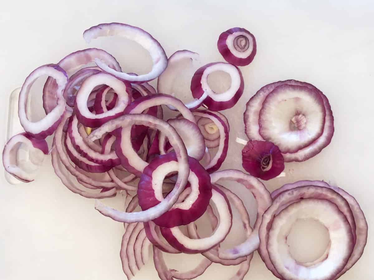 The onion was sliced into rings.