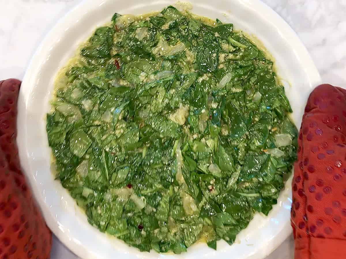 The frittata mixture was added to the pan.