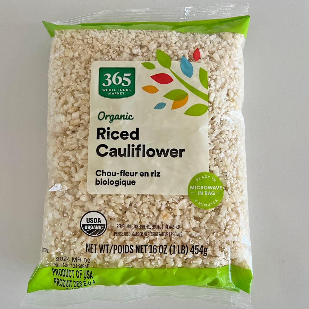 A bag of cauliflower rice.