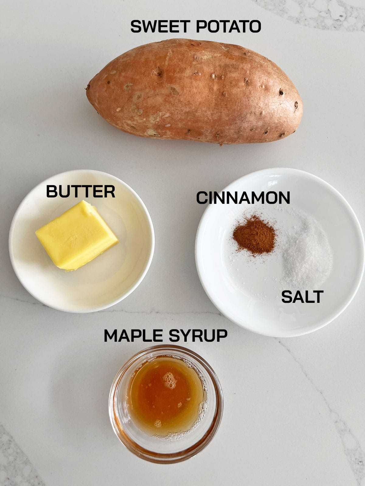 The ingredients needed to cook a sweet potato in the microwave.