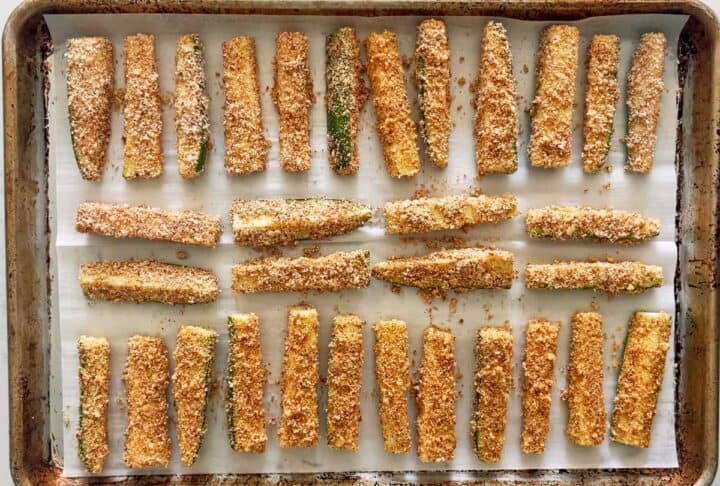 The fries were arranged on a baking sheet.