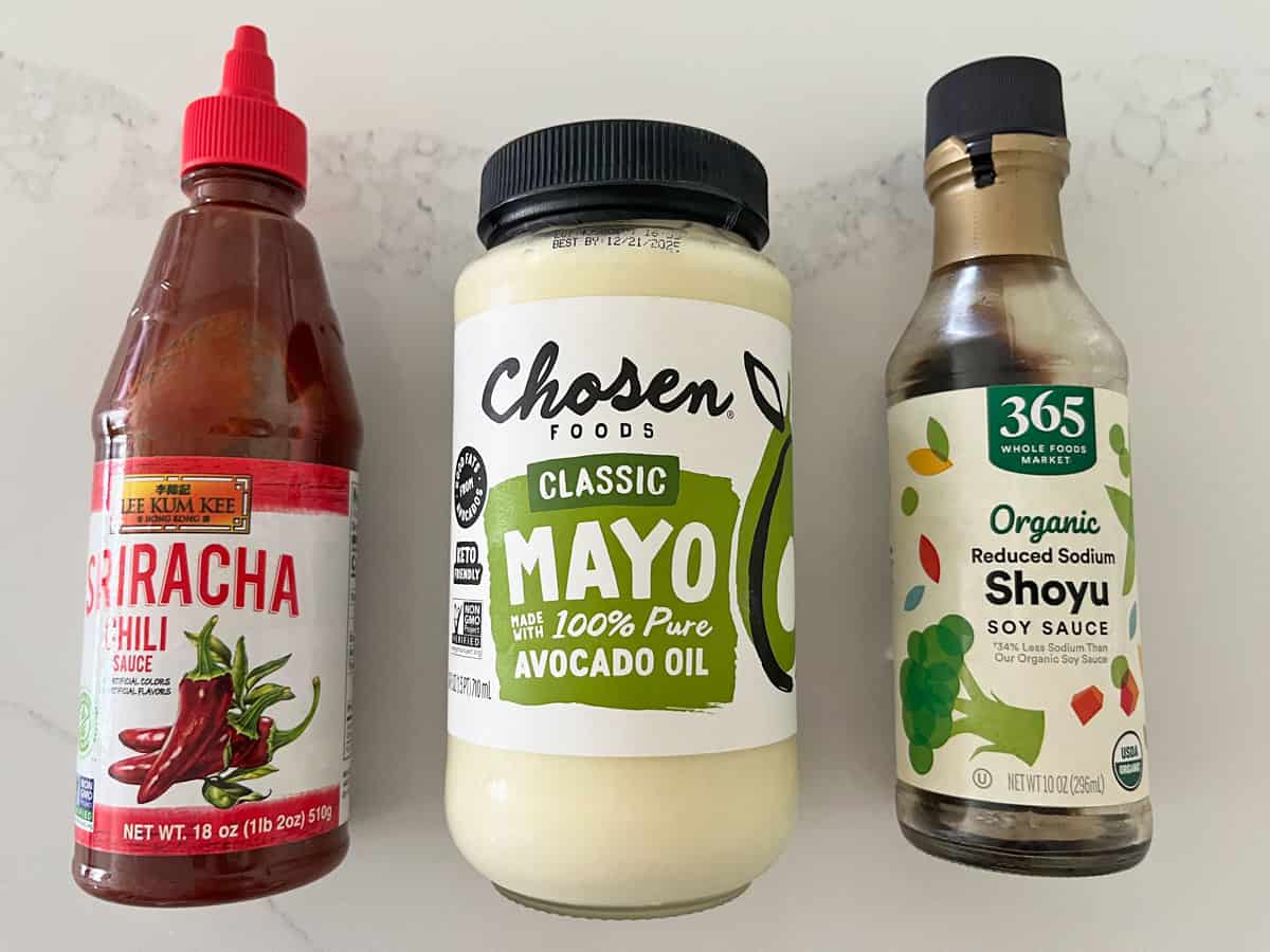 The ingredients needed to make a dip for shishito peppers.