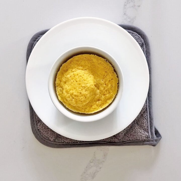 The bread is ready in the ramekin.