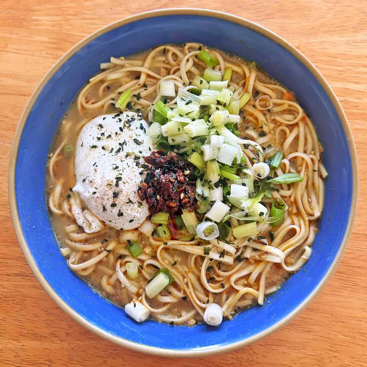 Poached eggs in soup.