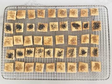 Cooling the crackers on a wire rack.