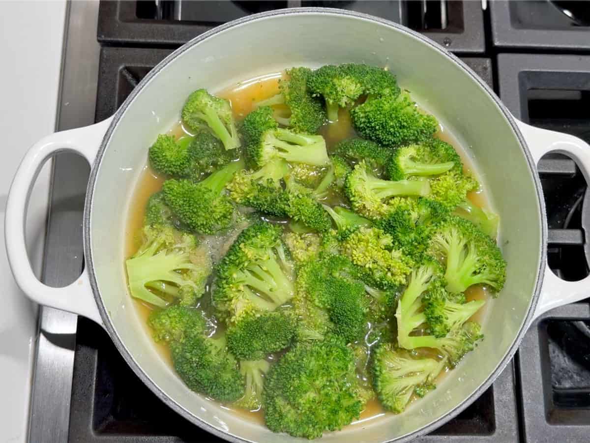 The broccoli was simmered until tender.