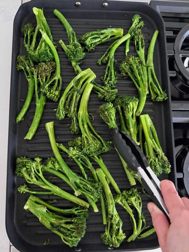 Grilling the broccolini.