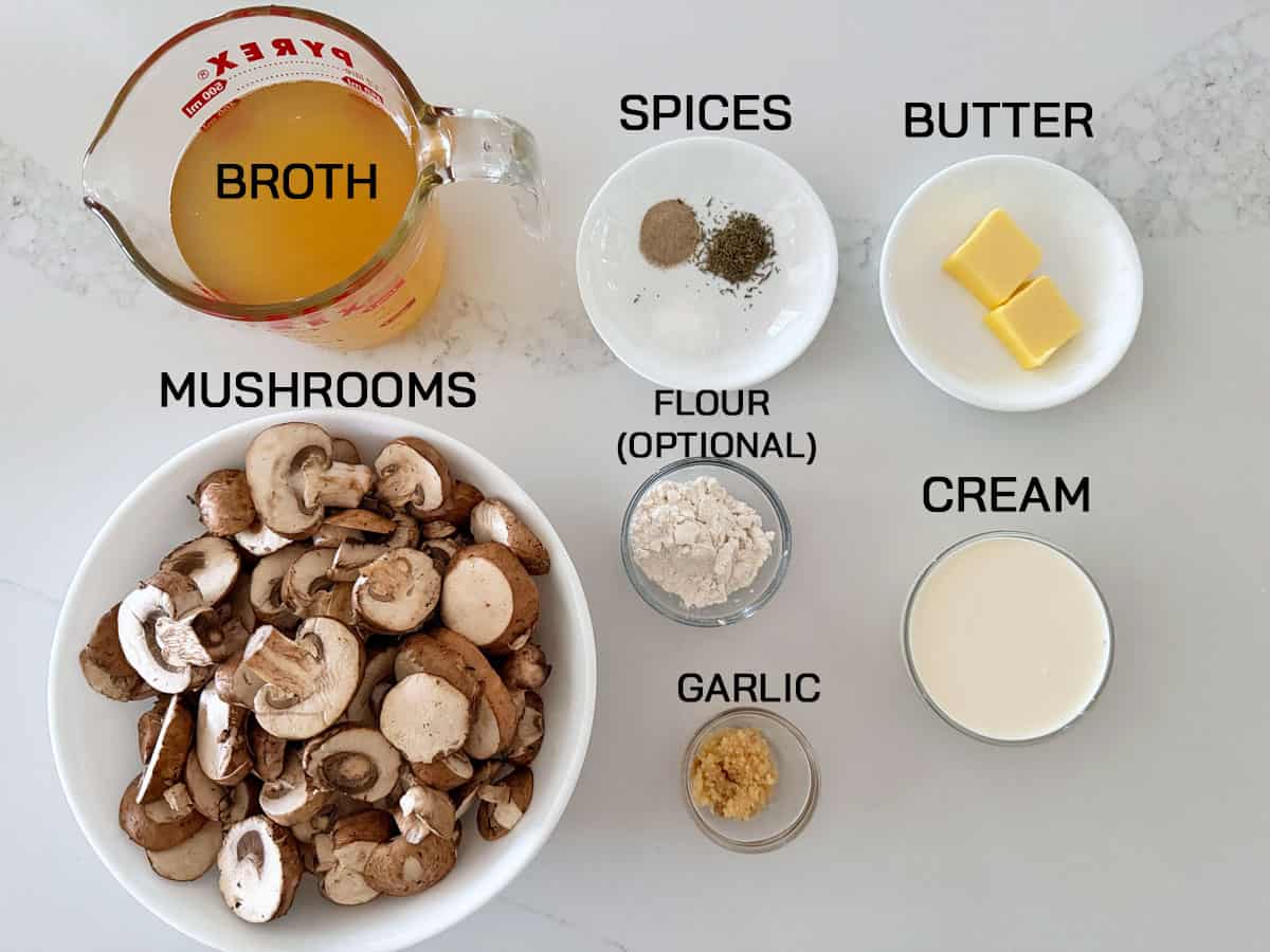 The ingredients needed to make mushroom soup with cream.