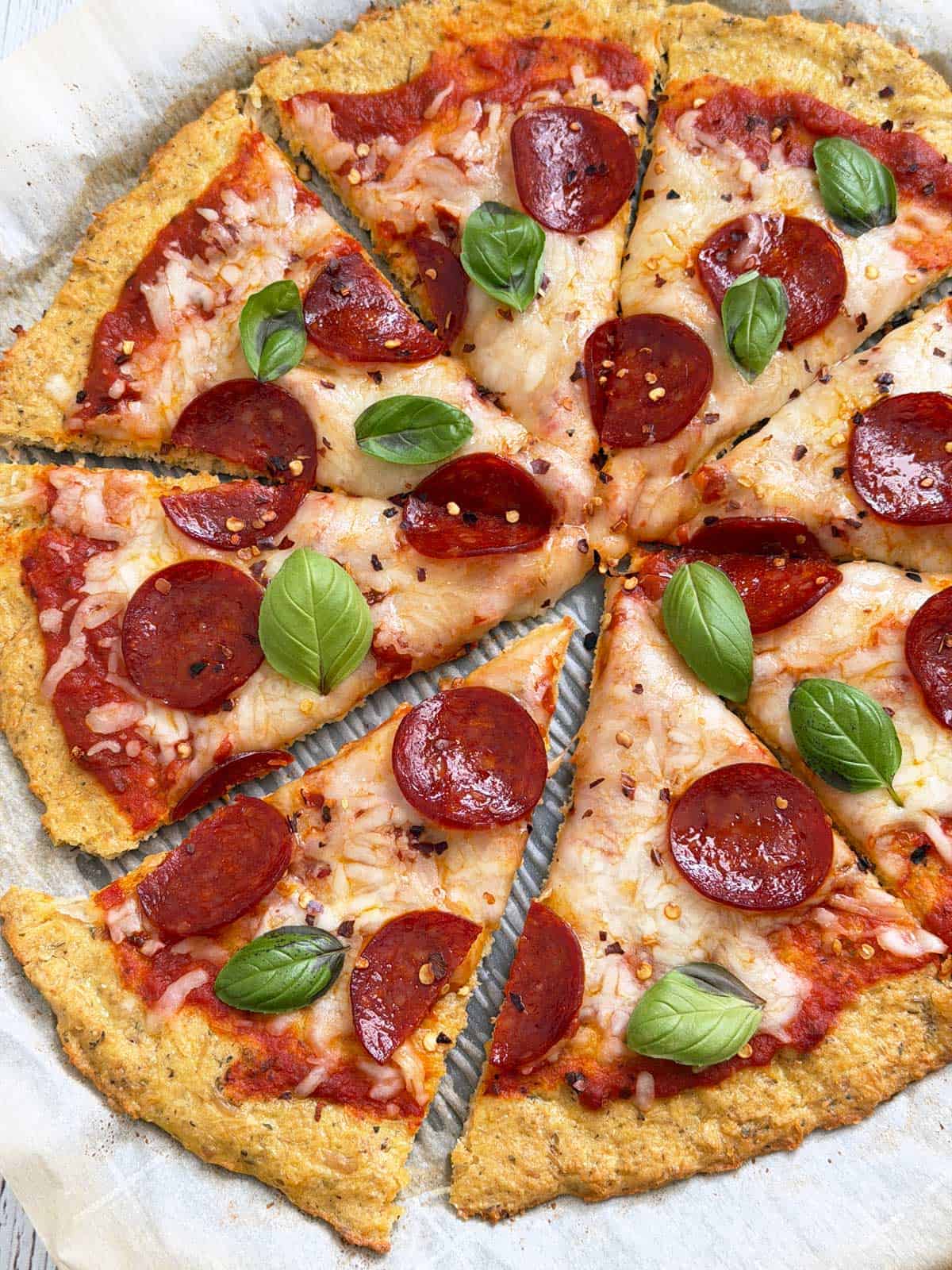 Chicken crust pizza made with canned chicken.